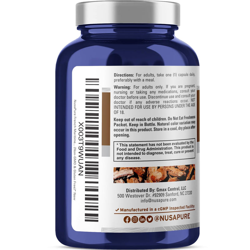 [Australia] - NusaPure French Maritime Pine Bark Extract 12,000 mg Per Veggie Caps 200-Day Supply, Bioperine (Non-GMO & Gluten Free) 
