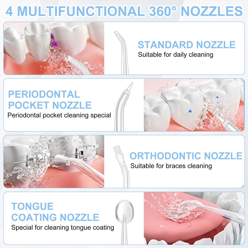 [Australia] - MeYuxg Water Oral Irrigator Wireless, Portable Electric Tooth Cleaner, 3 Modes & 4 Nozzles, Wireless Oral Irrigator IPX7 Waterproof Water Flosser 300ML Removable Water Tank for Ten Home and Travel Use 