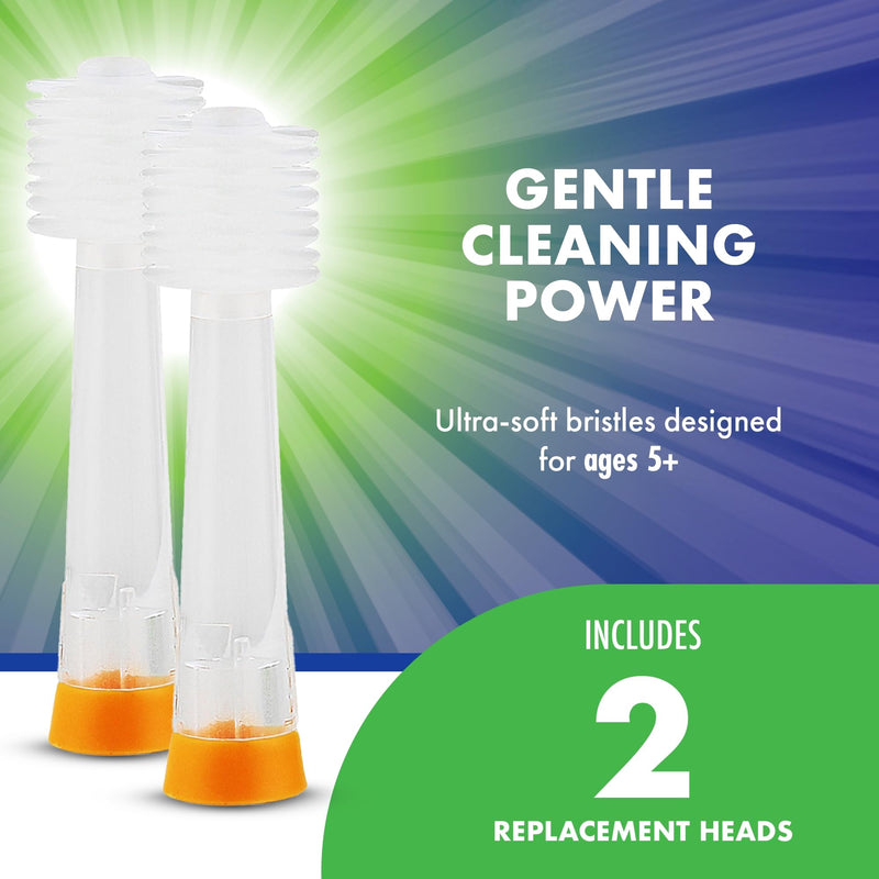 [Australia] - Brilliant Oral Care Kids Sonic Toothbrush Soft Replacement Heads, for Children Ages 5+, Orange, 2 Pack 2 Count (Pack of 1) Orange (Soft Bristles) 
