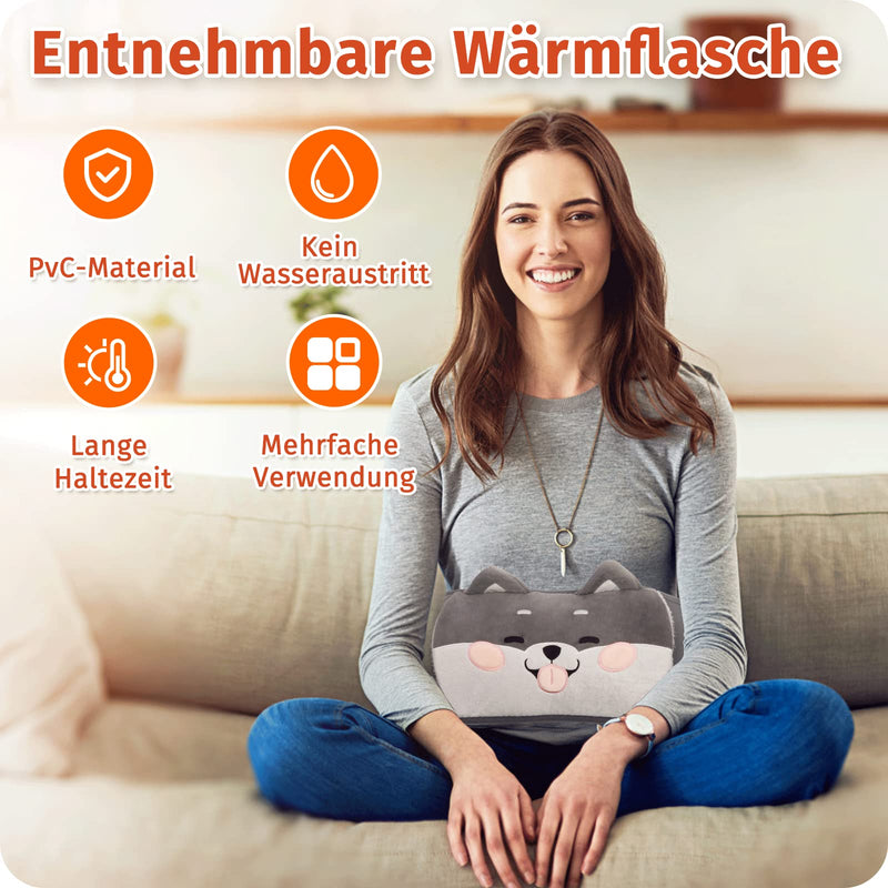 [Australia] - Hot Water Bottle Belt, Fesaizwi 1L Hot Water Bottle Belt 3 in 1 Portable PVC Hot Water Bottle, Hot Water Bottle with Soft Cover and Waist Cover, for Neck and Shoulder Back Legs Gray Puppy 
