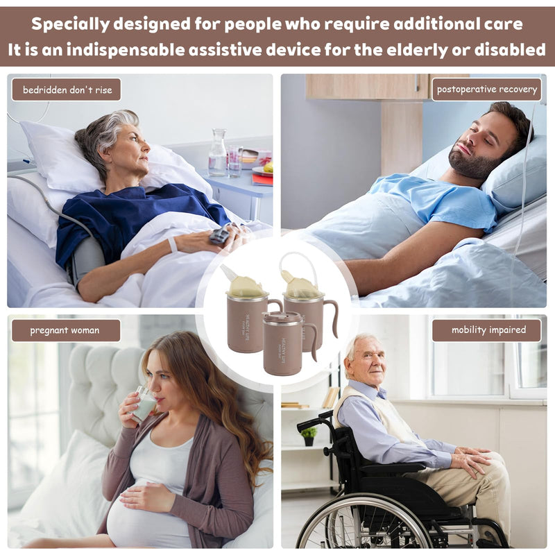 400ml Adult Sippy Cup, 3-in-1 Elderly Spill Proof Cups, Beakers for Elderly, Stainless Steel Drinking Cups Non Spill Sippy Cup for Adults with Handle for Elderly, Disabled People