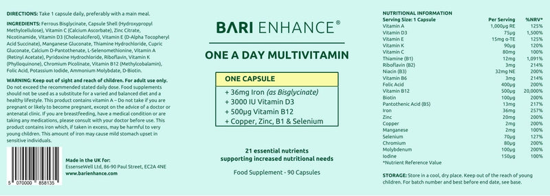 3 Month Supply - Bariatric Multivitamin with Iron 36mg | One A Day Bariatric Vitamins for Gastric Bypass and Gastric Sleeve | ADEK Vitamins Bariatric Vitamin D and B12 | 90 Easy to Swallow Capsules
