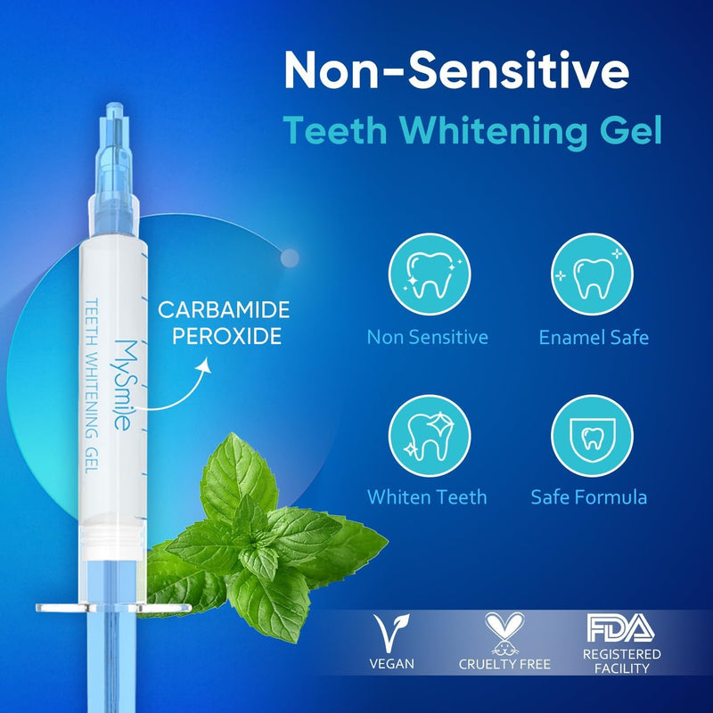 MySmile Teeth Whitening Kit with 28 LED Accelerator Light, At Home Tooth Brightening Set with 3PCS 3ML Whitening Gel, 30+ Treatments, Enamel Safe Oral Care Kit for Daily Stain Reduction