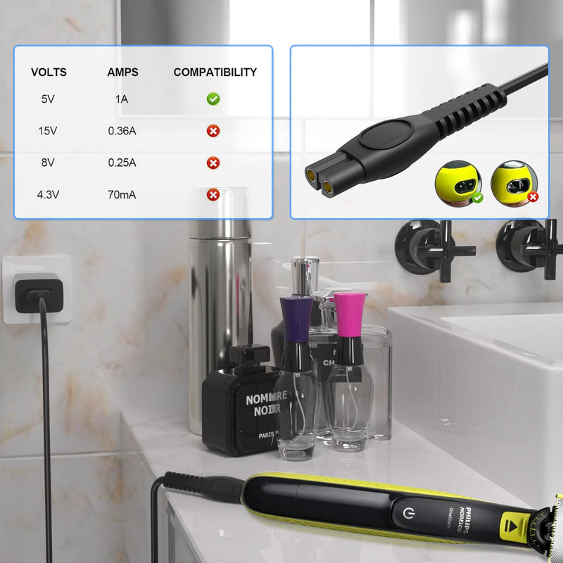 [Australia] - 5V charging cable power supply charging cable for Philips One Blade QP2834, QP2724, replacement for the Oneblade 360 MG5910 MG7910 MG9510, hair trimmer, beard trimmer, OneBlade charging cable with adapter, 1M small 