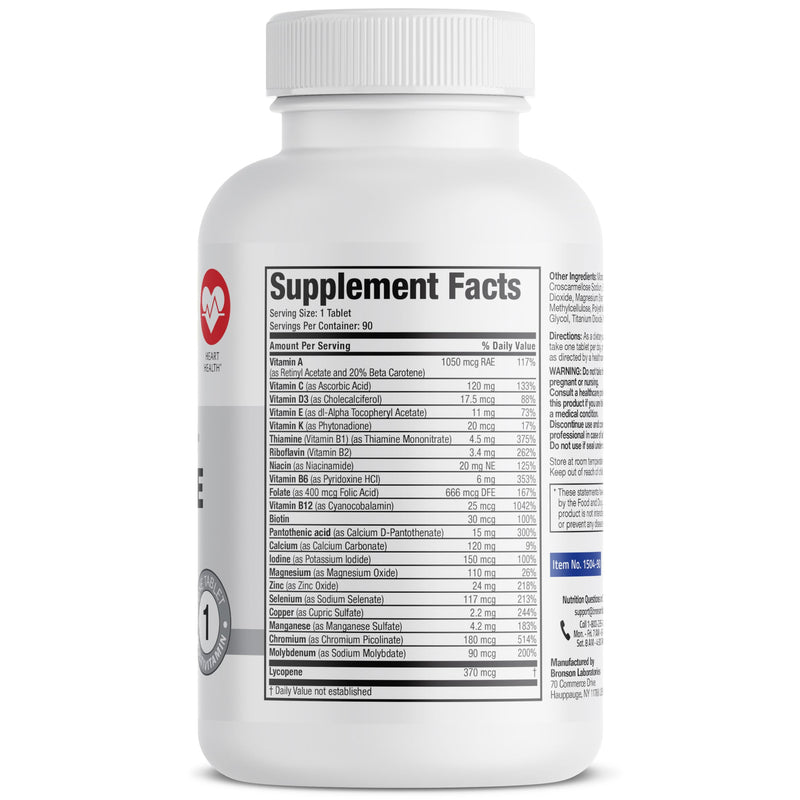 Bronson ONE Daily Mens 50+ Complete Multivitamin Multimineral, 90 Tablets | Once-Daily, Targeted Nutrition For Active Men Over 50, Non-GMO, Gluten-Free, Soy-Free 90 Count (Pack of 1)