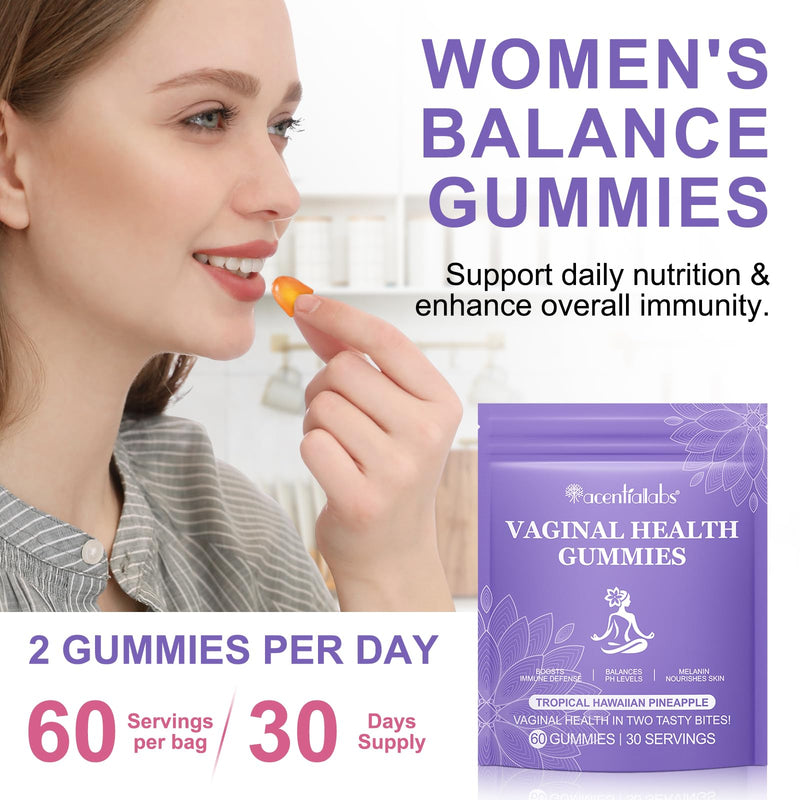 Feminine Balance Gummies 60 Pcs – Hawaiian Pineapple Flavour PH Balance & Immune Support for Women of All Ages, Gluten-Free & Vegan