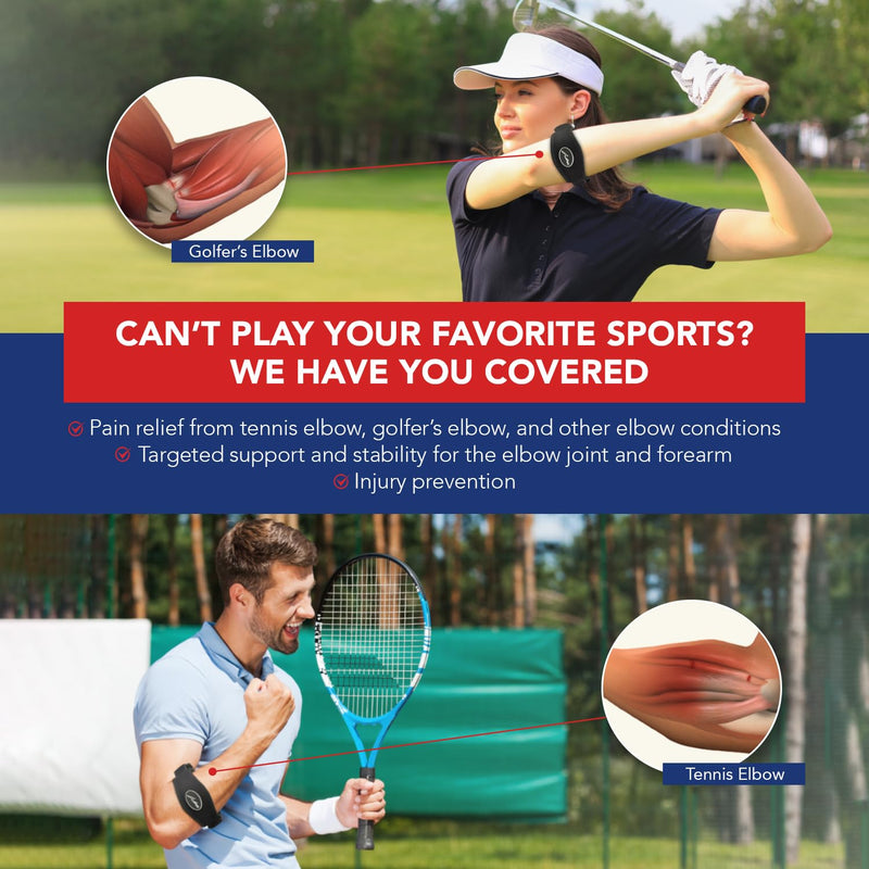 Doctor Developed Golfers Elbow Brace, Elbow Brace for Tendonitis and Tennis Elbow Relief, Tennis Elbow Support with Doctor Handbook (Pair, Black)