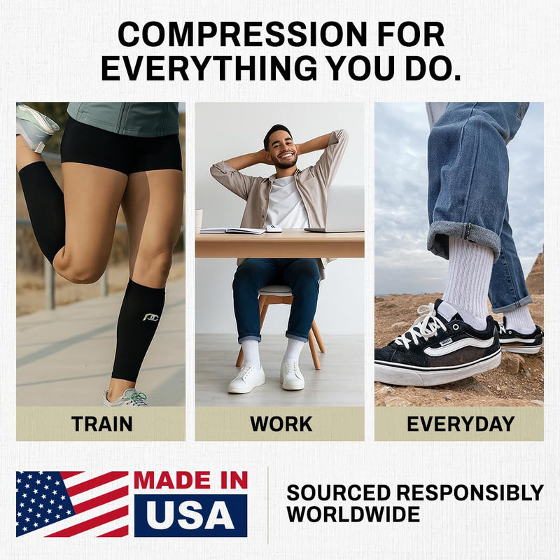 PRO Compression Calf Sleeve for Pain Relief | Calf Guard for Running, Cycling, Nurses, and Sports X-Small White