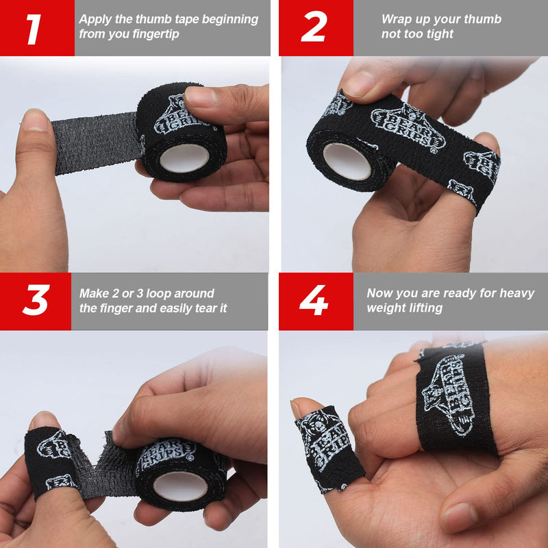 Bear Grips Weightlifting Tape | Thumb Tape, Athletic Wrist Tape, Finger Tape | Weight Lifting Tape, Sport Tape, 3-Pack | Tactical Tape, Stretchy Hand Tape, Gym Tape, WOD Tape, Hook Grip Tape, Workout BG Black