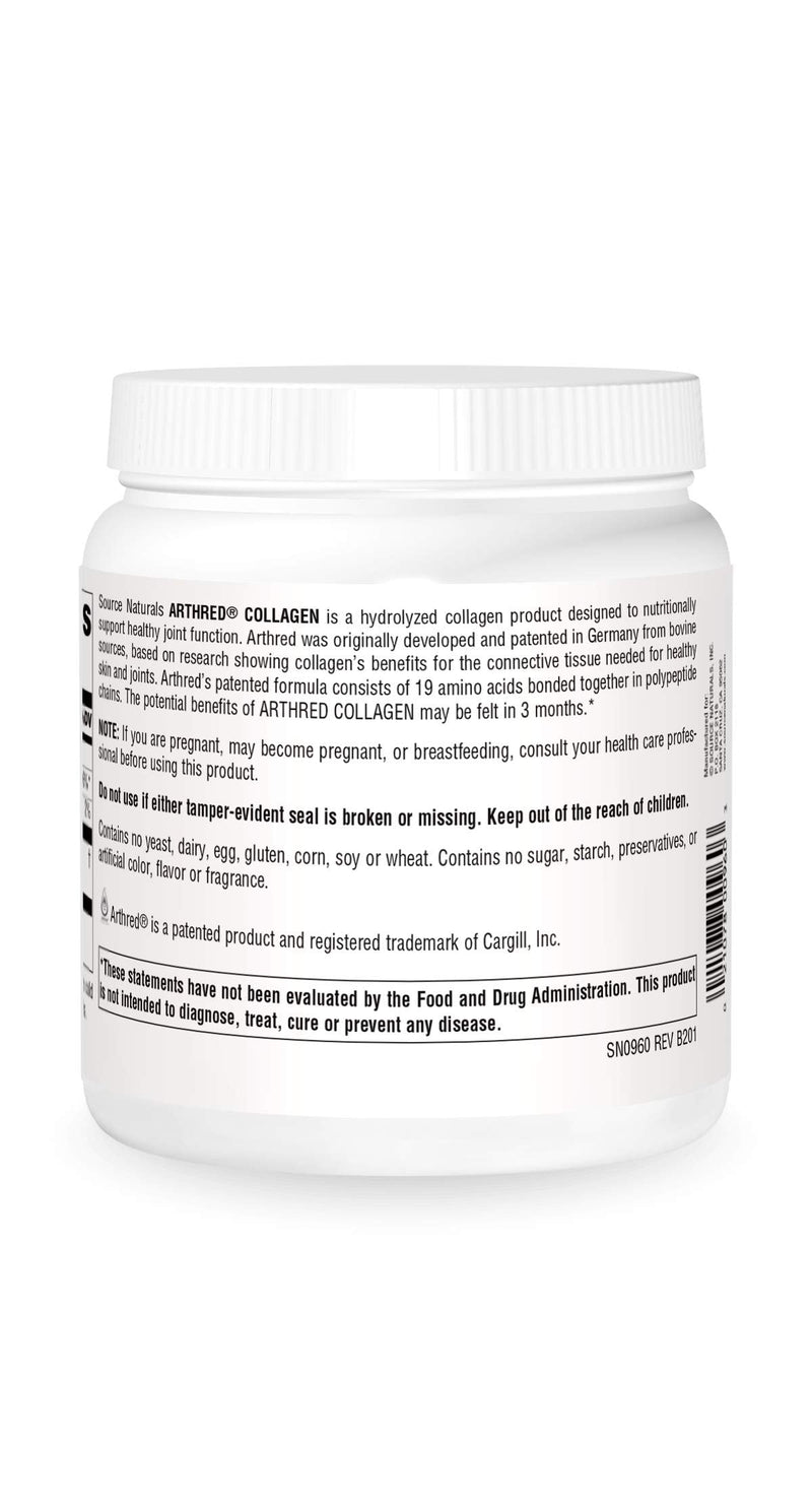 Source Naturals Arthred Collagen Protein Powder - Unflavored Quick Dissolve Hydrolyzed Peptides - Anti Aging Support For Bone, Joint & Skin Health - 9 oz (30 Servings) | Unflavored | Dissolves Quickly and Completely | Supports Healthy Skin and Joints*