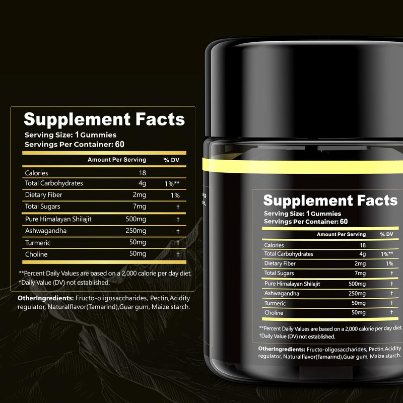 [Australia] - Pure Himalayan Shilajit Gummies for Men & Women, Organic Ashwagandha Gummies, 85+ Trace Minerals & 75% Fulvic Acid for Energy, Stamina & Immune Support, Vegan Non-GMO, 60 Count 60 Count (pack of 1) 