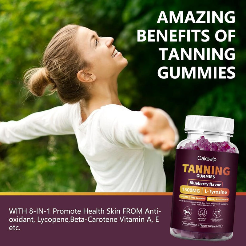[Australia] - 2 Pack Extra Powerful Tanning Gummies,1500mg of L-Tyrosine,Daily Tanning Supplement Adults Woman & Men,with 1000mg of Beta-Carotene,50mg of Astaxanthin,8500mcg of Vitamin A for Skin Health 30 Count (Pack of 2) 