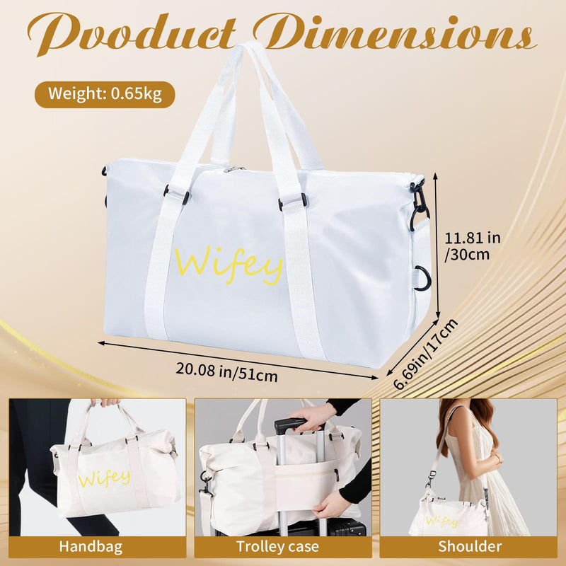 2 Pcs Wifey Hubby Duffle Bag Set White Black Wedding Travel Bags Waterproof Honeymoon Travel Bags Weekender Tote Bag For Women Men Couple Bridal Shower Honeymoon Party Organizer Supplies