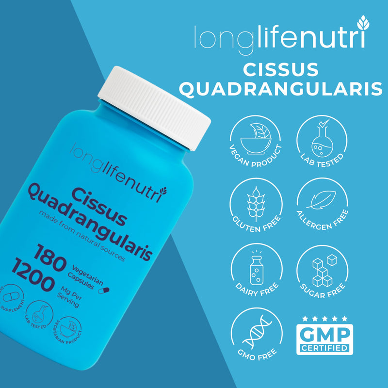 [Australia] - Cissus Quadrangularis 1200mg - 180 Vegetarian Capsules, Stem Extract for Joint Comfort, Bone Strength & Active Mobility, High Potency Formula, 3-Month Supply, GMP Certified, Made in USA 
