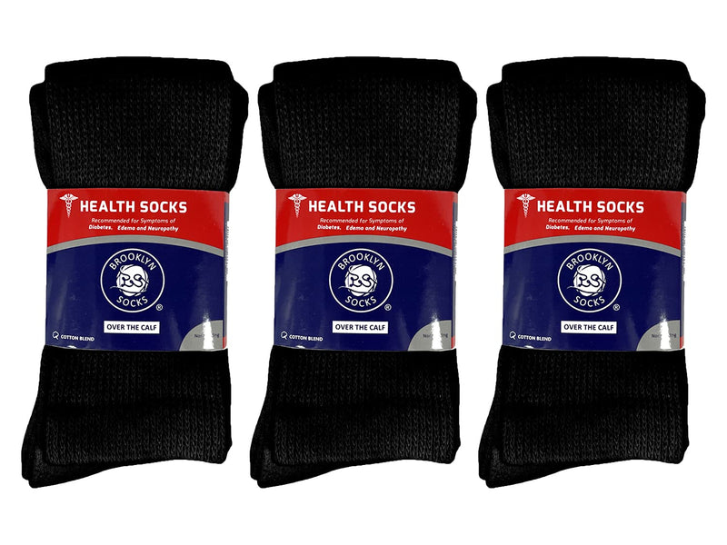 [Australia] - 6 Pairs of Diabetic Over The Calf - Knee High Cotton Socks (Black - 6 Pairs, Fit Men's Shoe Size 10-12) Black - 6 Pairs 10-13 