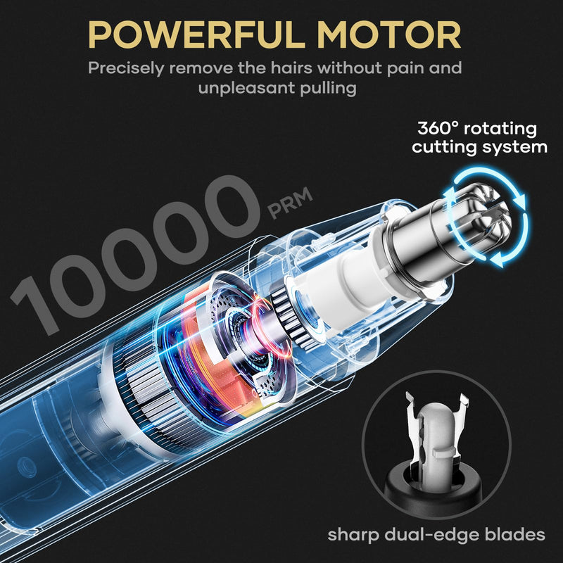 Rechargeable Nose Hair Trimmer for Men Women, Professional Painless Ear Eyebrow & Facial Hair Trimmer - 10,000 RPM Powerful Motor with Dual-Edge Blades, Wet/Dry, Easy to Clean Black