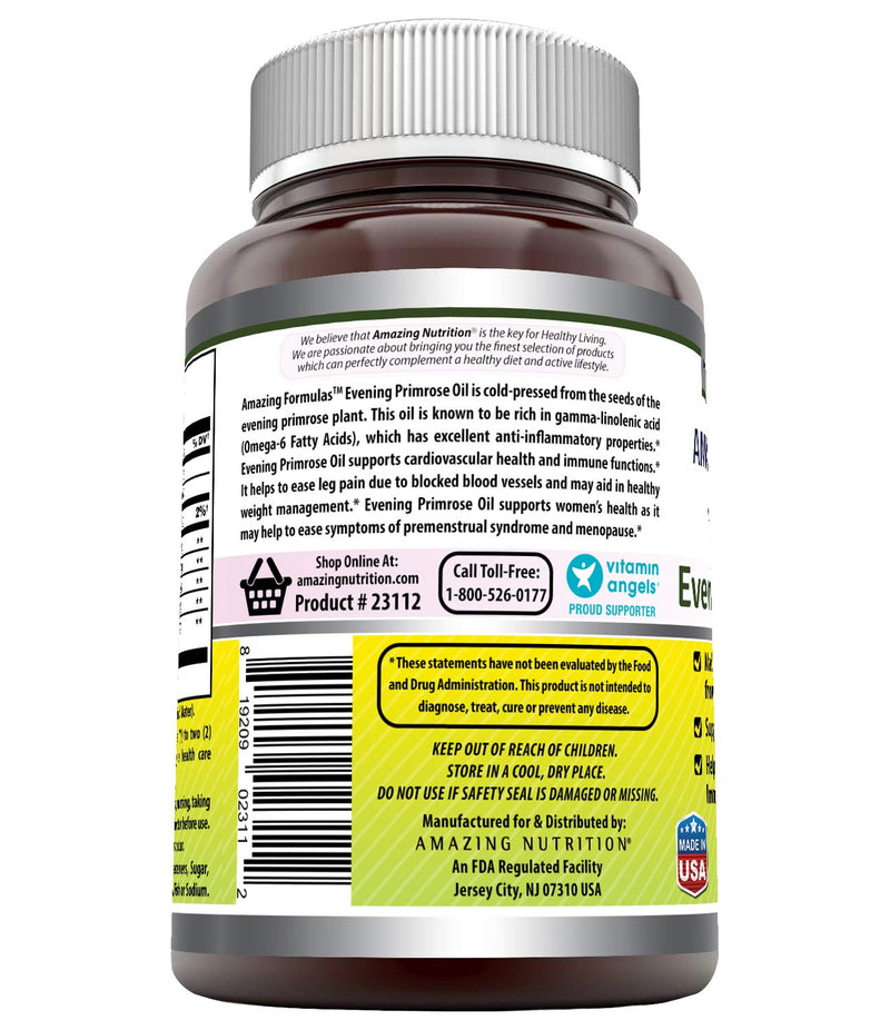 [Australia] - Amazing Formulas Evening Primrose Oil 1300mg, 10% GLA, Softgels Supplement | Hexane Free Cold Pressed Oil | Non-GMO | Gluten Free (250 Count) 250 Count 