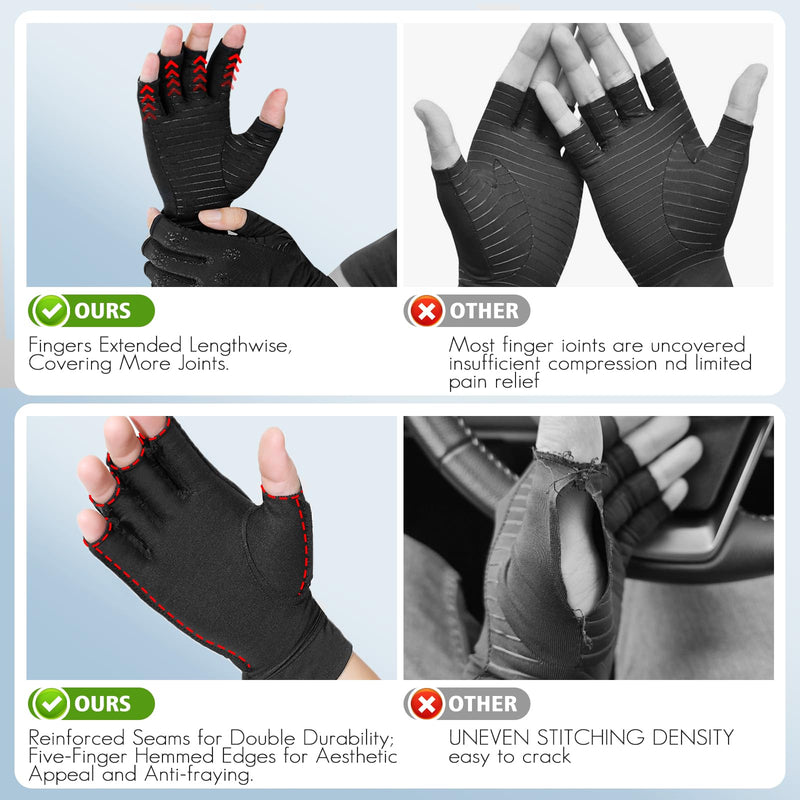 Donfri 2 Pairs Copper Arthritis Compression Gloves Women Men Black (XL) Black (2 Pairs) X-Large