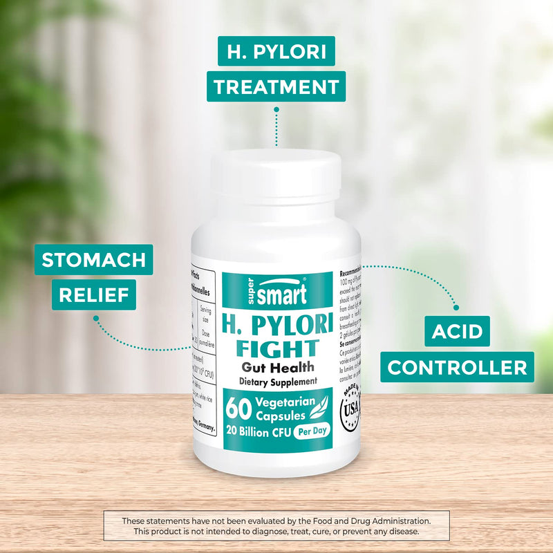 SuperSmart - H. Pylori Formula Bundle (Complete Action) - Probiotic L. Reuteri w/ Mastic Gum | Non-GMO & Gluten Free - 2x60 Vegetarian Capsules