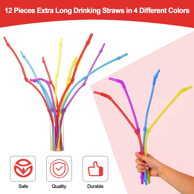 [Australia] - Geiserailie 12 Pieces Flexible Drinking Straws Extra Long Bendy Plastic Straws for Party Camping Limited Mobility Situations Dishwasher(Red, Yellow, Blue, Purple, 28 Inches) Red, Yellow, Blue, Purple 