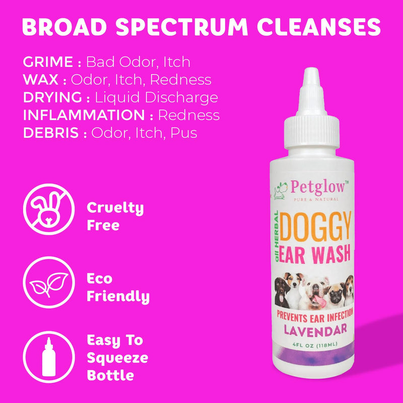 Petglow Dog Ear Cleaner, Gentle Wax Remover, Gentle Ear Cleaning Drops, Effective Ear Drops for Itch, Odor, Aloe Vera and Turmeric Ear Cleaning Solution for Dogs, Cruelty-Free - PawsPlanet Australia