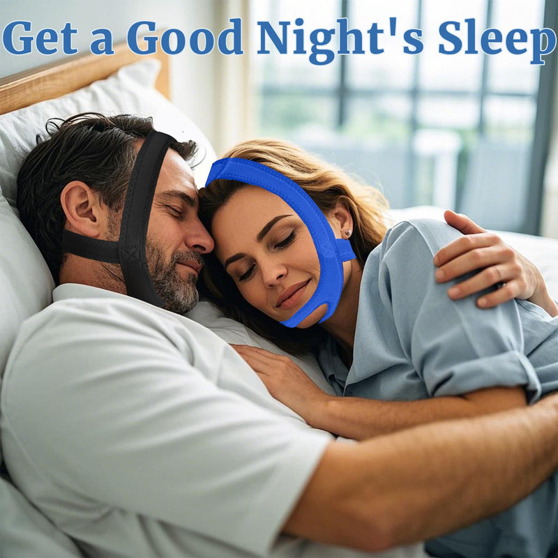 [Australia] - Snoring Chin Strap for Users, 2 Pack Adjustable Jaw Support Chin Strap to Keep Mouth Closed, Soft Snoring for Men Women, Lightweight Reusable, Snoring Dry Mouth, Comfort Fit Nighttime Sleeping Aid L Black+blue 