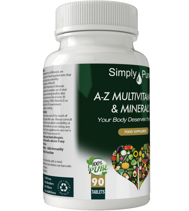 A-Z Multivitamins | 90 Tablets Providing Your Complete RDA of 30+ Important Vitamins & Minerals + Turmeric & Grape Seed Extract | Gluten Free | GM Free | Vegan