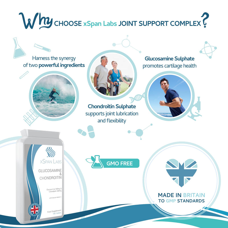 Glucosamine & Chondroitin Complex - 180 Tablets – A Super Strength Balanced Formulation of Glucosamine Sulphate and Chondroitin Sulphate with Natural Vitamin C - Manufactured in The United Kingdom