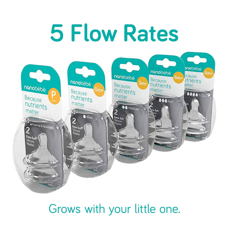 [Australia] - Nanobebe Flexy Silicone Bottles Nipples Triple Vented Twin-Pack - Slow Flow 