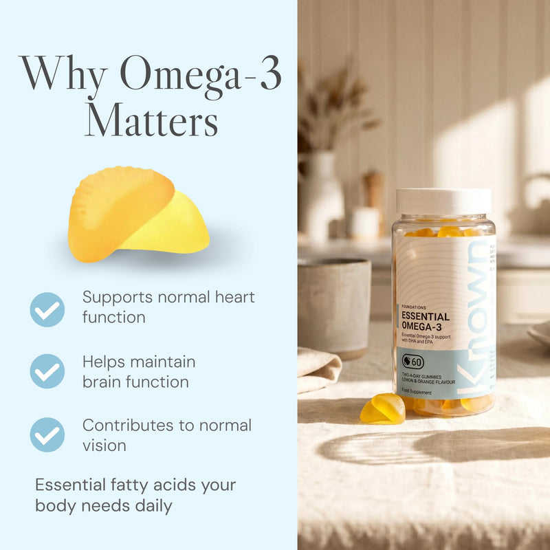 Known Essential Omega 3 Gummies – Lemon & Orange Flavour – Tasty Gummy Alternative to Soft-Gels – 120mg Omega 3 with DHA & EPA – Supports Heart Health & Wellbeing – 1 Month Supply – for Men & Women