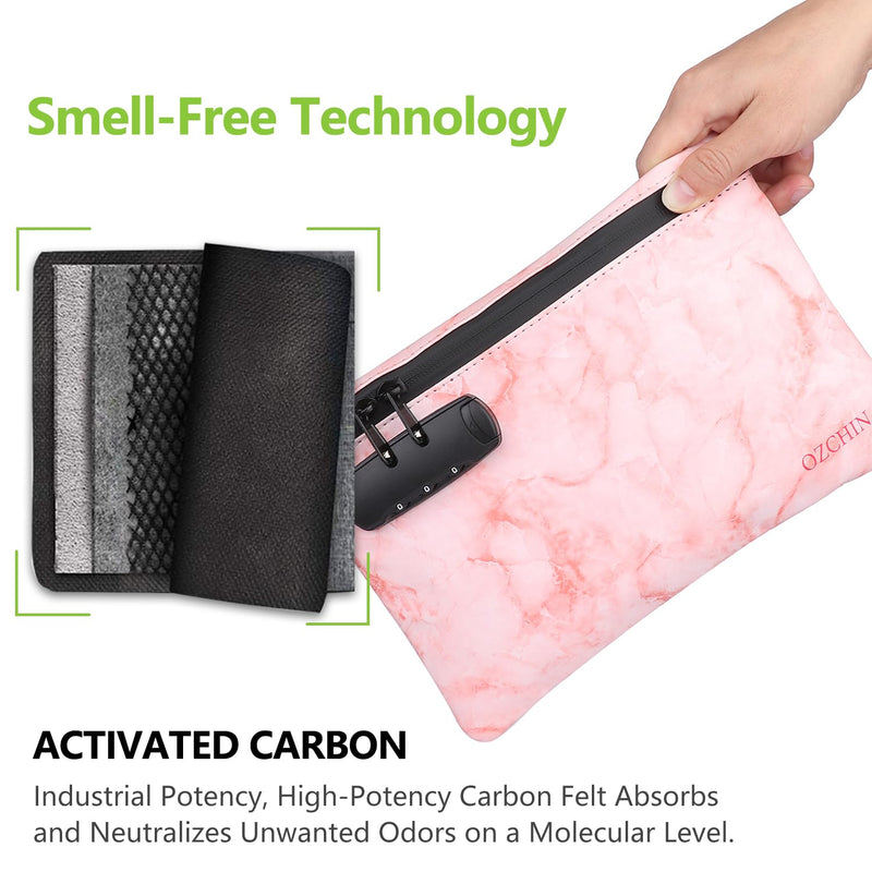 [Australia] - OZCHIN Smell Proof Bag with Combination Lock Certificates Organizer PU Leather Lock Bag Travel Storage Case 10 x 7 inches Great Christmas Gifts for Women(Pink) Pink 