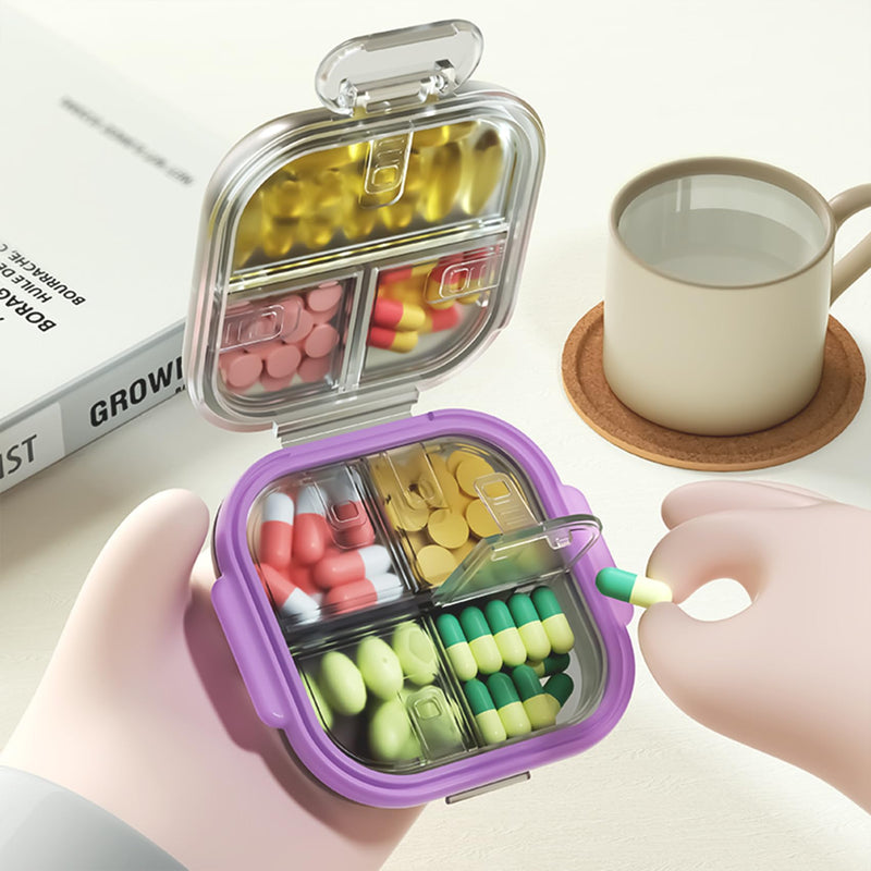 Travel Pill Organizer, Portable Pill Case - Pre-Labeled 7 Compartments | 7 Organized Slot(6 Small + 1 Large) for Daily Pills, Secure Double-lock, Pocket Purse Organizer for Vitamins Medicine, Purple