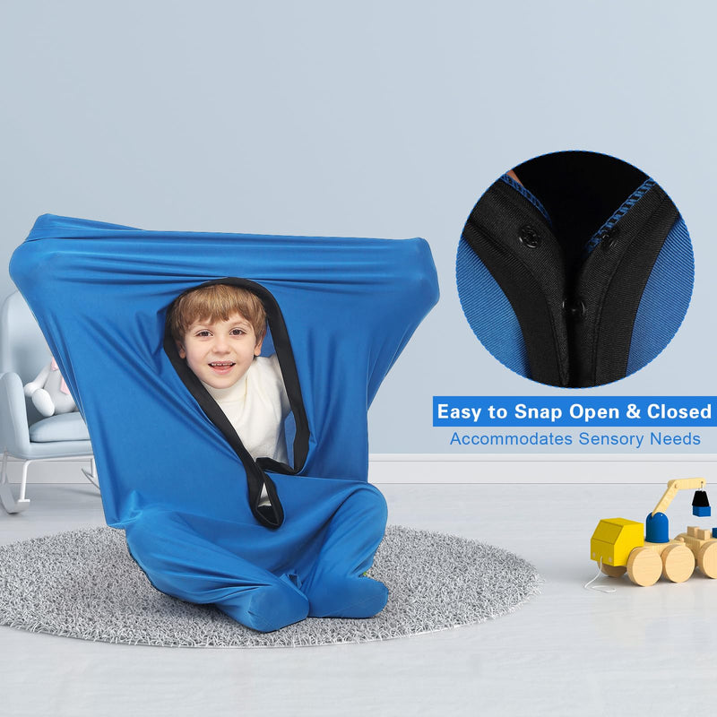 [Australia] - Body Sock Sensory Kids, Medium 27 * 47 inch, Good for Kids Height: 48~58 inch, Soft Fabric with Strong Stitching and Snap Closures (Classic Blue) Classic Blue 