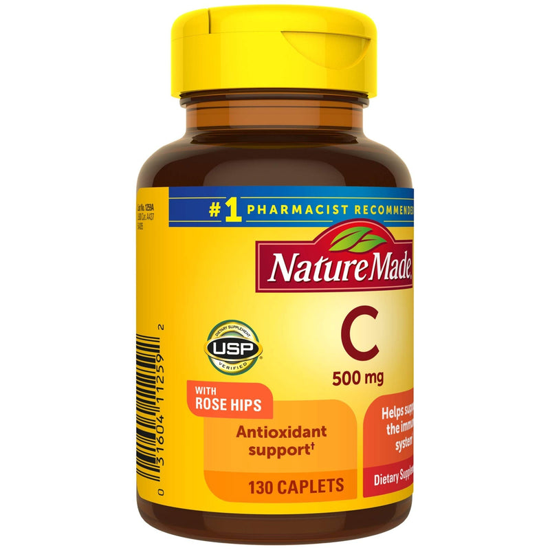 Vitamin C 500 mg Caplets with Rose Hips, 130 Count