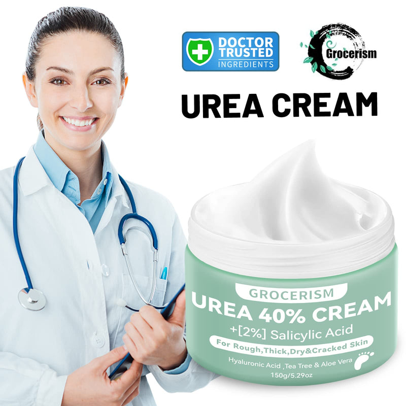 [Australia] - Grocerism 2 Packs Urea Cream 40% Plus 2% Salicylic Acid 5.30 oz || Foot Cream Maximum Strength with Hyaluronic Acid, Tea Tree, and Aloe Vera for Deep Moisturizes, Callus Remover and Soften 10.58 Ounce (Pack of 2) 40% 
