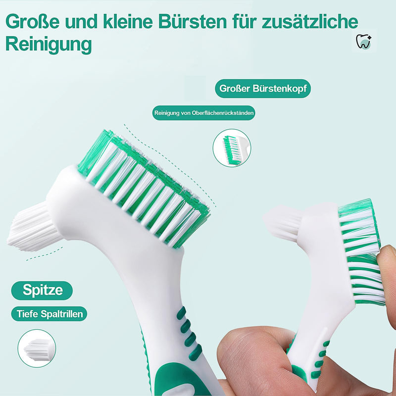 [Australia] - Denture brush, 4 pieces denture toothbrush, denture cleaning brush set, portable double-sided denture brush for effective denture cleaning, premium hard denture brush 
