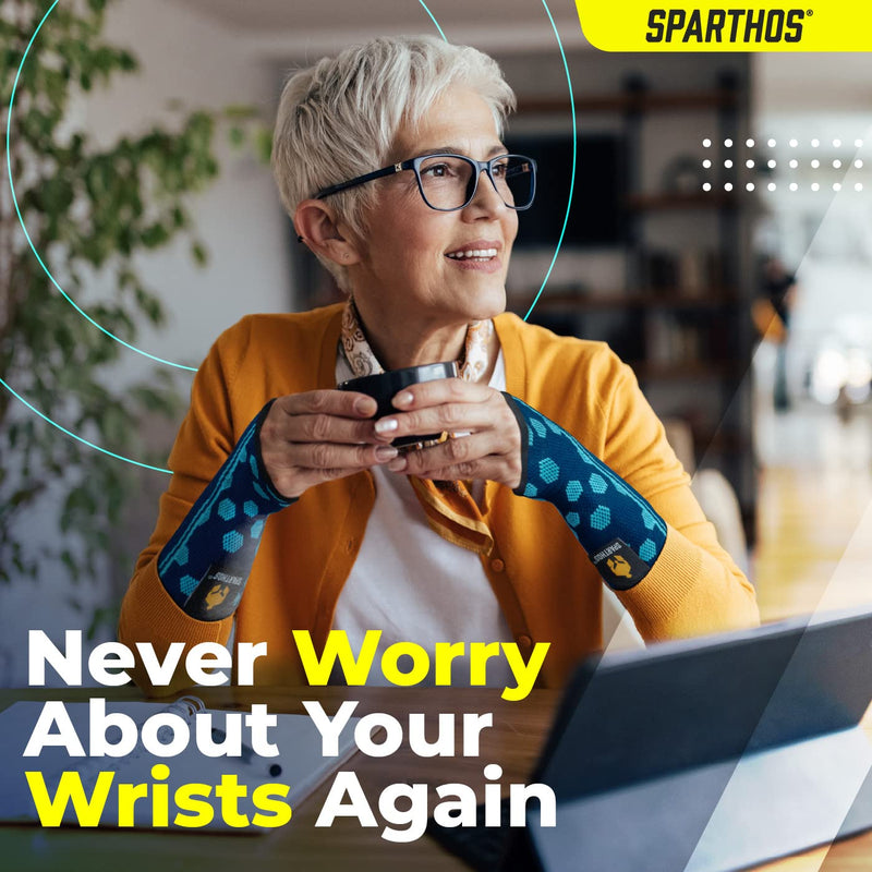 Sparthos Wrist Support Sleeves (Pair) – Medical Compression for Carpal Tunnel and Wrist Pain Relief – Wrist Brace for Men and Women – Made from Innovative Breathable Elastic Blend Medium Cobalt Blue
