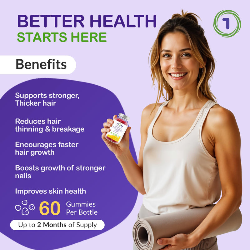 Biotin Gummies 10000mcg Per Serving – 60 High Strength Vitamin B7 for Hair Growth, Skin & Energy Support | Natural Strawberry Flavour Biotin Supplement | Vegan Hair Gummies by vh1be 60 count (Pack of 1)