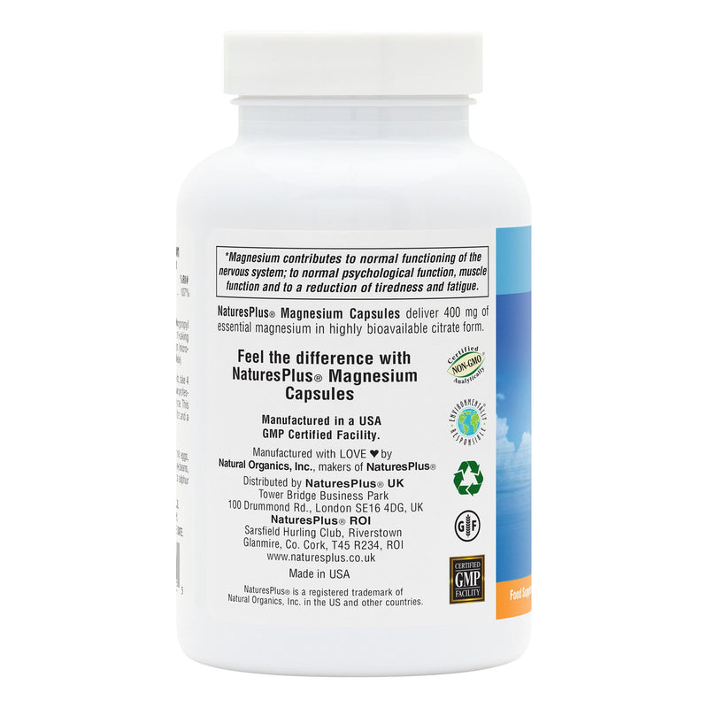 NaturesPlus Magnesium Supplement - 400mg Active Magnesium Citrate Supplement - Energy and Stress Relief for Mind and Body - Vegan, Gluten Free - 120 Capsules