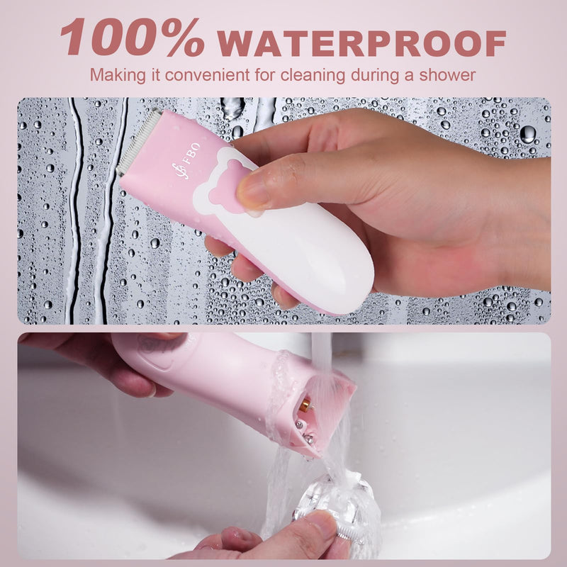 FBO Bikini Trimmer & Adult Painless Electric Shaver,Baby Hair Clippers Kit,Infant Kids Multipurpose Hair Trimmer-Quiet,Cordless,Waterproof,Rechargeable,Sharp Durable,with Ceramic Blades,Pink Pink