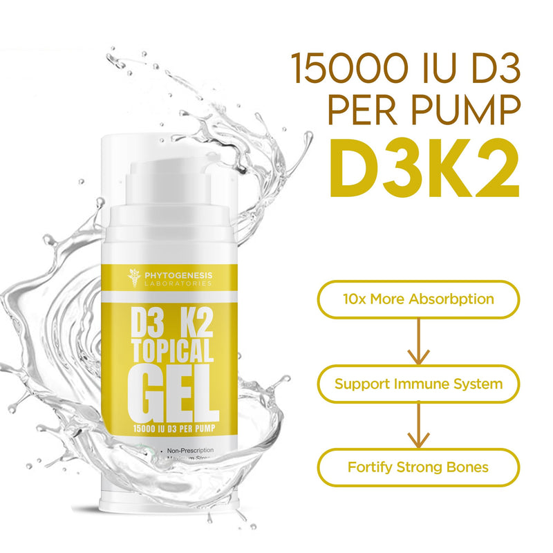 Phytogenesis Vitamin D3 K2 Topical Gel | The Sunshine Vitamin, Immune Support, Bone Support, Joint Support, One Month Supply 1
