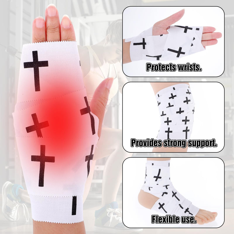 [Australia] - 8Pcs Cross Tape, Christian Athletic Tapes, Religious Sport Tape with Cross, White Black Bible Verse Wrist Tapes, Cotton Wrist Wrap for Soccer, Football, Baseball, Gymnastics, Boxing 