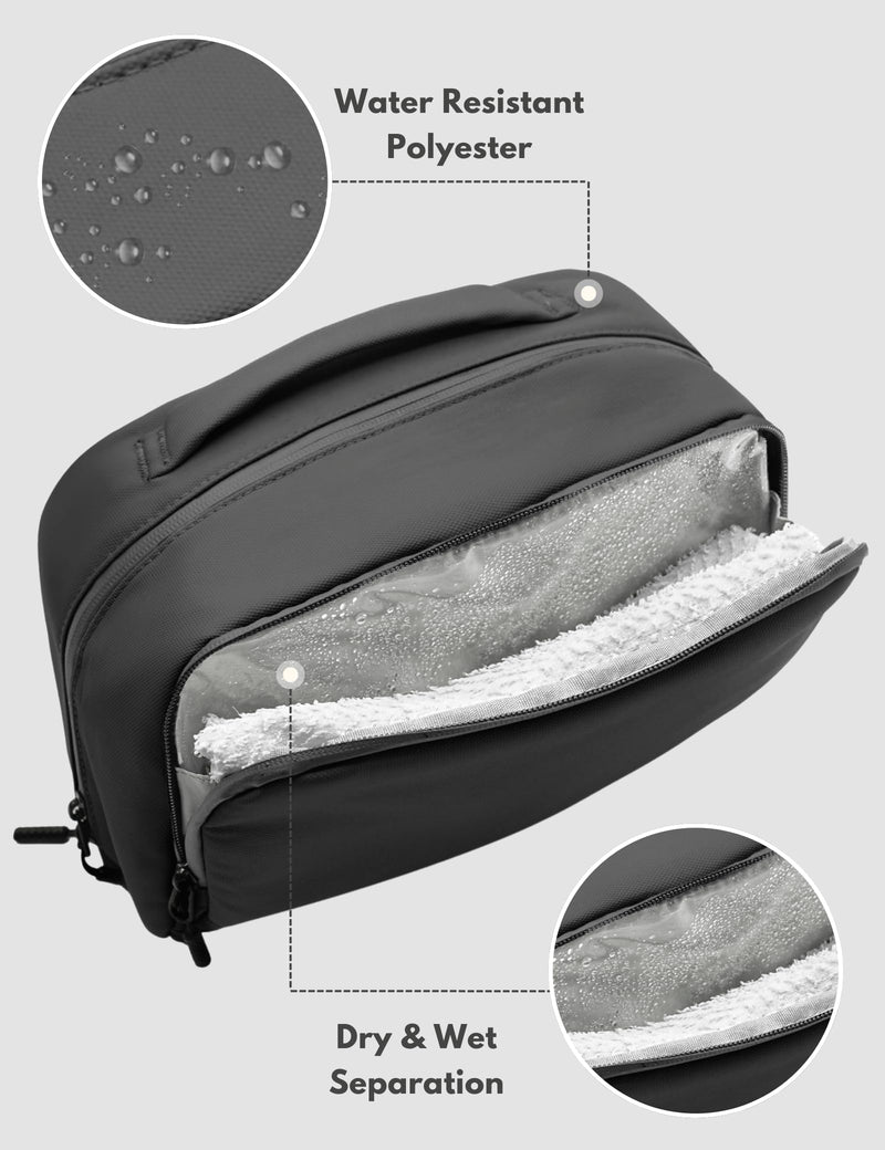 Large Hanging Travel Toiletry Bag for Men Women, Water-resistant Dopp Kit | 6L Large Capacity Wide Open Cosmetic Makeup Bag Bathroom Shower Bags for Toiletries, Grooming, Shaving Organizer Bag Black Medium