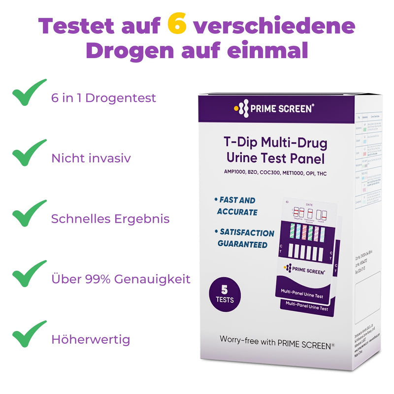[Australia] - Prime Screen 5x drug test rapid test urine drug test 6 panel drug test cannabis cocaine opiates methamphetamine amphetamines benzodiazepines 