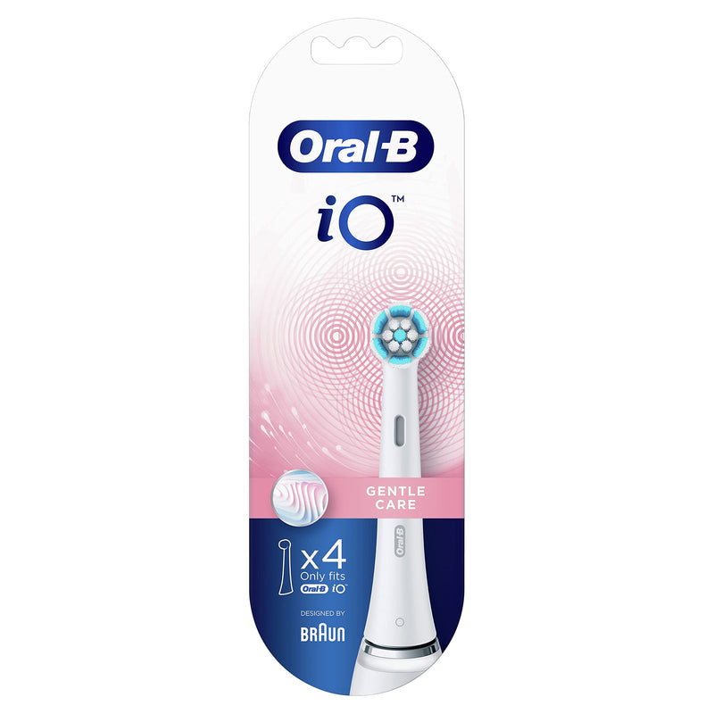 Oral-B iO Gentle Care Electric Toothbrush Head, Twisted & Angled Bristles for Deeper Plaque Removal, Pack of 4 Toothbrush Heads, Suitable for Mailbox, White Pink 4 Count (Pack of 1)