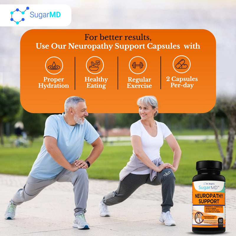 SugarMD Dr. Ergin's Neuropathy Support – 60 Nerve Supplement Capsules with Alpha Lipoic Acid Benfotiamine – Nerve Support Supplement for Feet, Hands, Fingers & Legs