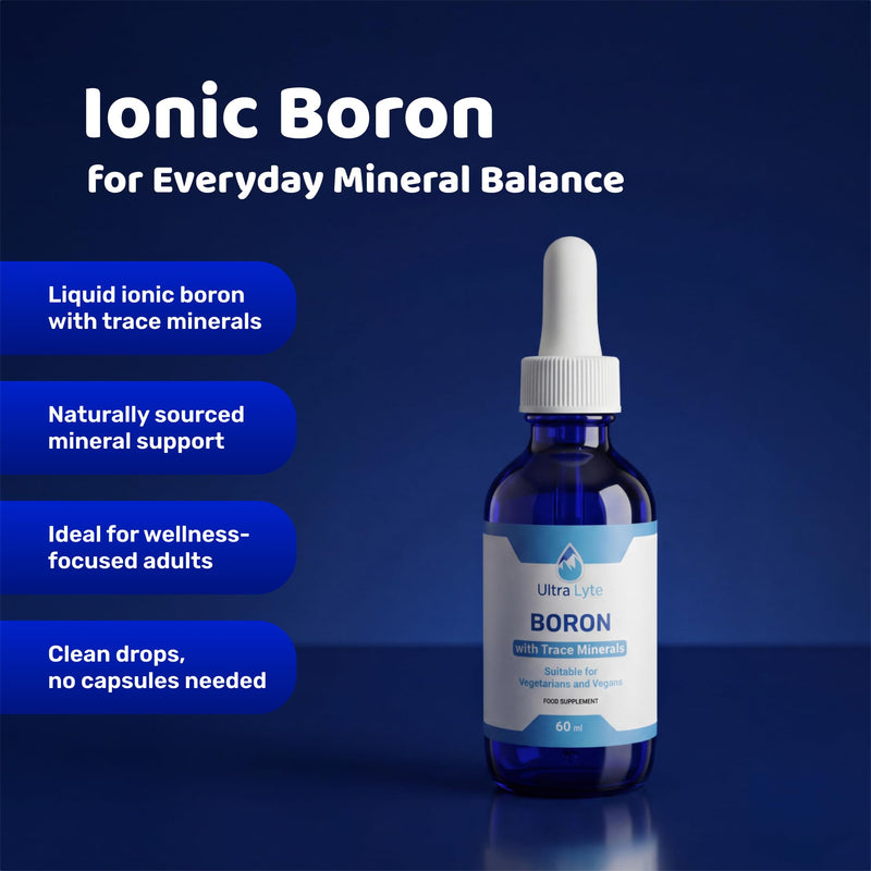 Ultra Lyte Ionic Boron 3mg with Trace Minerals – 60ml Boron Supplements Trace Mineral Drops for Bones, Brain Function Support, Hormone Balance – Quick Absorption and Convenient Dosage – Unflavoured
