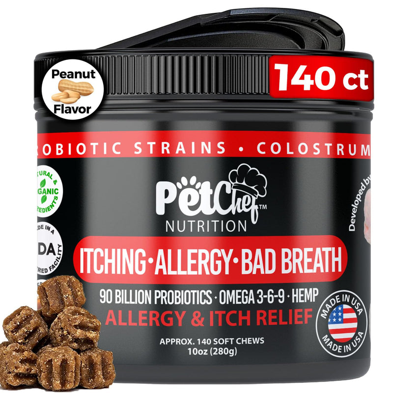 Pet Chef Allergy Defender - Natural Dog Allergy Relief Chews - Effective Medicine for Dog Allergies, Environment and Household Irritant Prevention - Safe & Strong Allergy Supplements for Dogs Peanut Butter - PawsPlanet Australia