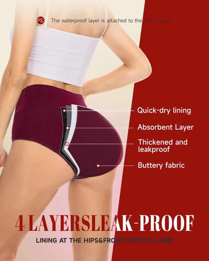 [Australia] - Heavy Flow High Absorbency Period Underwear Women, Leakproof Panties Postpartum Menstrual Hipster Briefs Teens 3 Pack Medium Black+red+green 