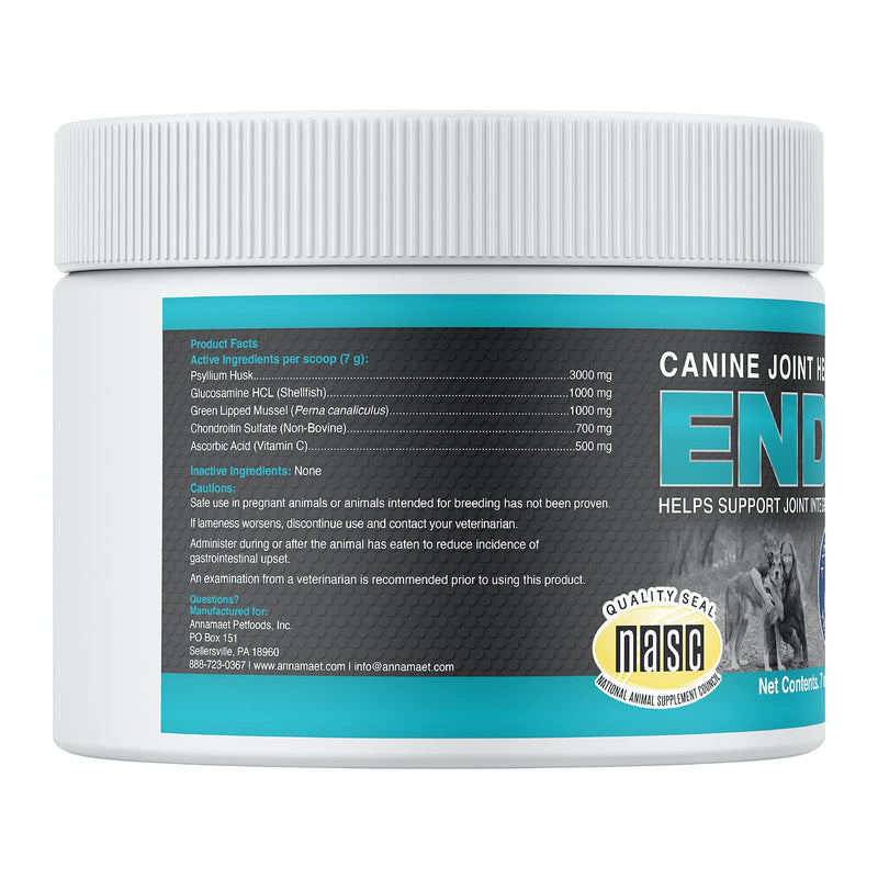Annamaet Endure – Hip & Joint Powder Supplement for Dogs – with Glucosamine, Chondroitin and Green Lipped Mussel for Joint Support and Psyllium for Gut Health - 200 g - PawsPlanet Australia